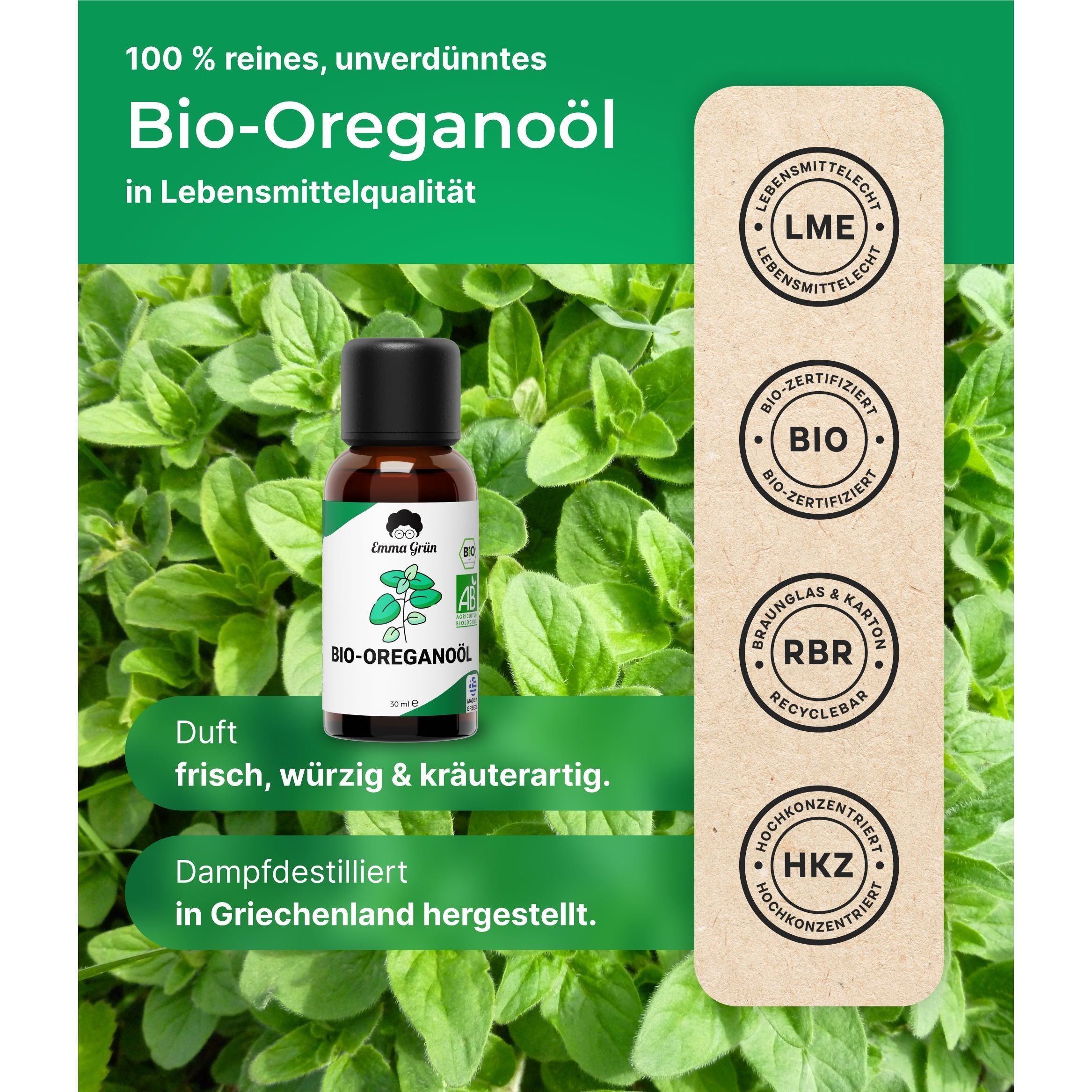 Ätherisches Bio Oreganoöl 30 ml, naturrein & hochdosiert  Emma Grün   