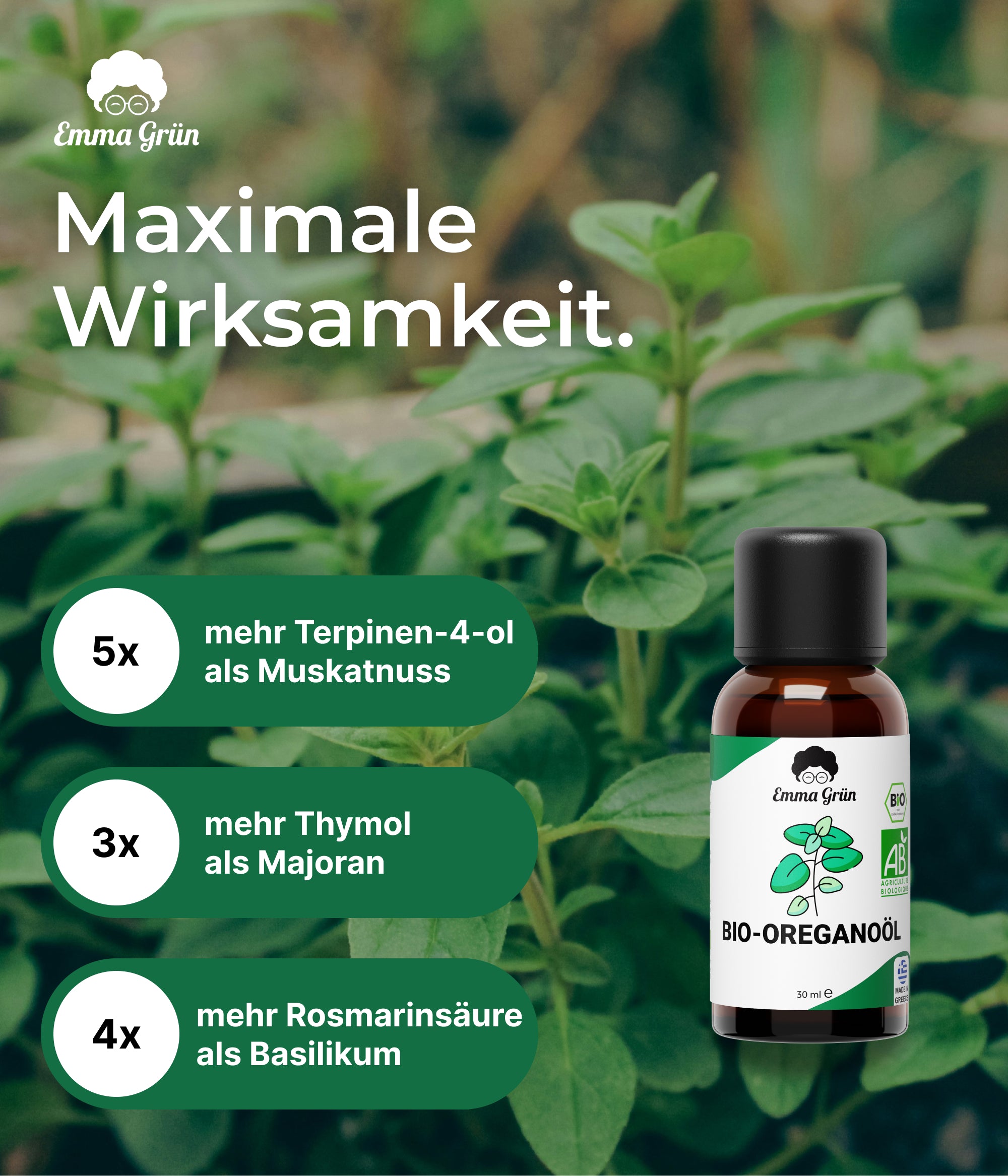 Ätherisches Bio Oreganoöl 30 ml, naturrein & hochdosiert  Emma Grün   