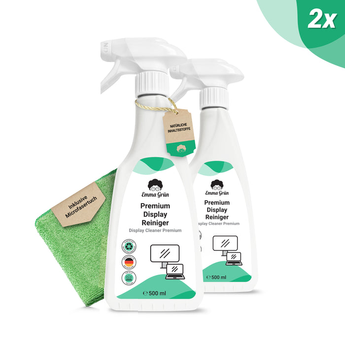 Screen cleaner 500 ml incl. microfibre cloth 32 x 32 cm, natural screen cleaning spray for smartphones, touch screens &amp; laptops